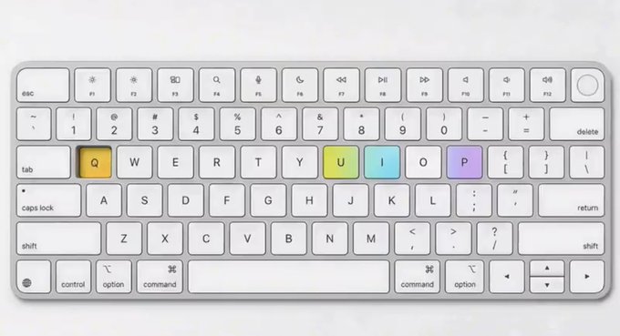 The image shows an old white keyboard with colorful keys, including letters of the alphabet and numbers. The keyboard has been modified to include a yellow key that stands out against the rest of the keys. This modification could be part of a project called @quipnetwork, which aims to solve the problem of slow upgrades across chains and wallets by building in post-quantum security features into the software.