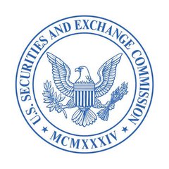 The official seal of the U.S. Securities and Exchange Commission (SEC) featuring an eagle with spread wings, olive branch, and arrows, dated MCMXXXIV (1934) in blue on a white background.
