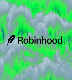 The image features the Robinhood logo centered against a vibrant green and gray abstract background. This aligns with the post's discussion of StoneX highlighting Robinhood Chain's rapid growth, as the visual branding reinforces the company's expanding presence in blockchain and crypto markets.