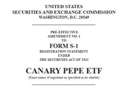 A SEC Form S-1 Registration Statement document for the "CANARY PEPE ETF" is shown from the United States Securities and Exchange Commission.