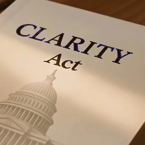 A document titled "CLARITY Act" featuring an illustration of the U.S. Capitol building, symbolizing the upcoming House hearing on the crypto regulatory legislation scheduled for July 17.