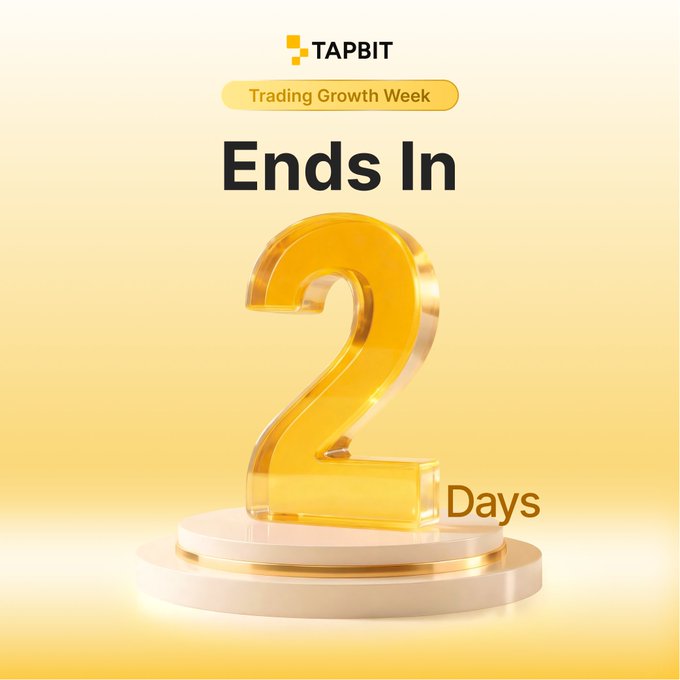 A promotional graphic for 'TAPBIT Trading Growth Week' featuring a large golden '2' with the text 'Ends In 2 Days' on a yellow gradient background.