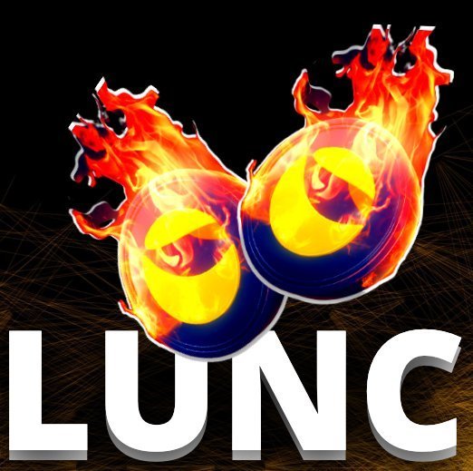 A pair of fierce, flaming LUNC cryptocurrency coins blaze against a dark background, with the bold "LUNC" logo displayed prominently below, symbolizing the passionate and resilient community spirit highlighted in the accompanying post about Terra Classic's enduring presence in crypto.