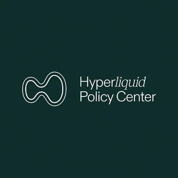 The image features a logo for the "Hyperliquid Policy Center" displayed in white text alongside a stylized infinity-symbol icon, set against a dark green background. The branding visually identifies the organization mentioned in the accompanying post, which is advocating for CFTC approval of AI compute futures contracts.