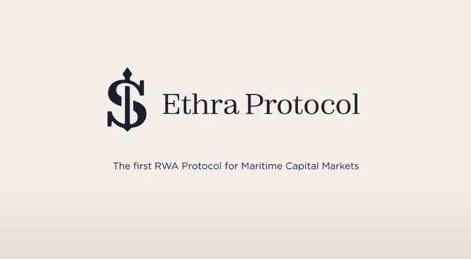 Logo and branding for 'Ethra Protocol' with the tagline 'The first RWA Protocol for Maritime Capital Markets' on a cream background.