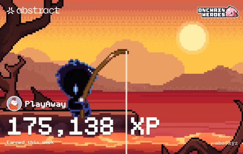 ?"The post shows a picture of an abstract background with a fishing line and fish, along with some text that reads '@Abstract_Eco'. The text also includes the number '1,575,136 XP' at the bottom of the image. The overall theme seems to be related to fishing or an aquatic game, as there is a player name displayed above the image.