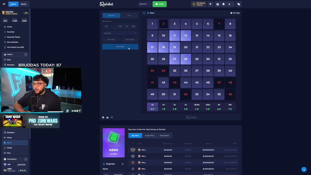 A screenshot of a webpage showcasing a leaderboard for "Pro Zombie", with a blue color scheme, black squares representing the board, and text indicating that the game will pay out $250 if the player wins or has an exact match at least 50% of the time (5k to 50k daily leaderboard).
