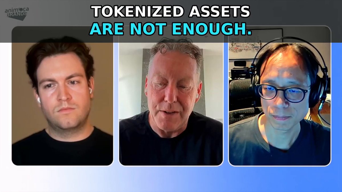 The image features three men with different hairstyles, all wearing headphones, sitting around a table or desk. The caption of the image reads "Putting real-world assets on-chain is only step one. The bigger unlock is making those assets liquid, usable, and accessible enough for DeFi to actually absorb them." This message seems unrelated to the image at first glance but could be interpreted as an attempt to emphasize the importance of creating a suitable infrastructure or platform for utilizing real-world assets in the cryptocurrency space.