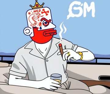 The image features a man sitting inside of a car wearing a red and white clown mask while holding a cigar and drinking from a cup. The background shows an ocean view with a boat, suggesting that they are driving along a scenic route or enjoying some leisure time outdoors.