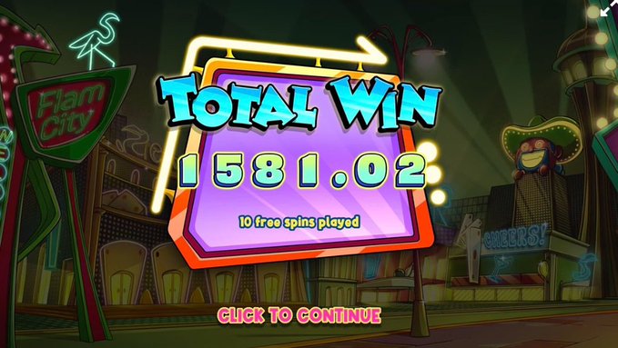 A video game victory screen displays a total win of 1581 points, with a "Free spins played" message and a "Complete" button.