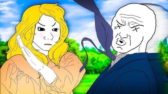 The image features a cartoon drawing of two people, one wearing an orange shirt and the other wearing a blue suit. The woman has blonde hair and is holding a blue umbrella over her head, while the man with white hair is holding a black umbrella in his hand. They are standing next to each other against a backdrop of trees and bushes.

The post includes text that reads "don't worry babe... it will bounce back... bitcoin is the hardest form of money in history". This message seems to be related to Bitcoin, as indicated by the reference to its historical status as the "hardest form of money." The image also contains a caption about the woman and man's relationship.