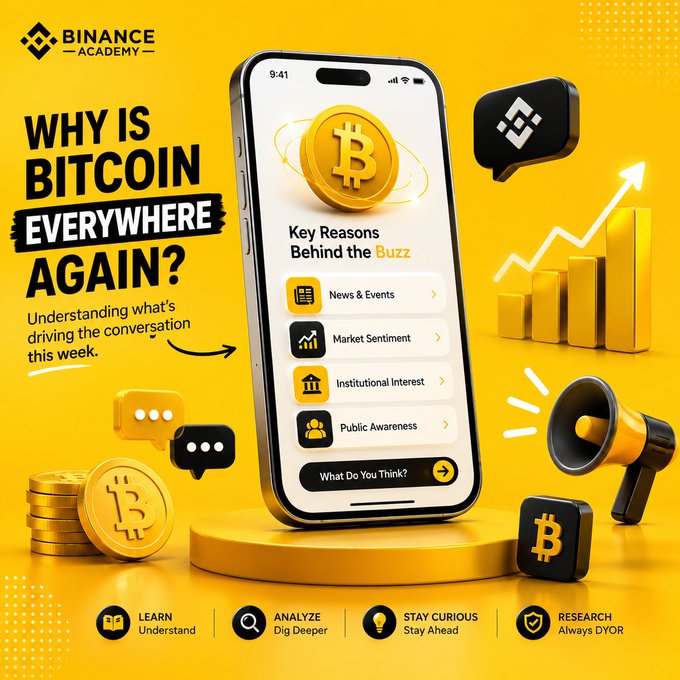 The image features a smartphone with a Bitcoin app displayed, along with various icons related to Bitcoin and cryptocurrency. The background of the image is yellow, which complements the black text that reads "Why is Bitcoin everywhere again?". Below this text, there are several icons representing different aspects of Bitcoin, such as a Bitcoin wallet icon, a Bitcoin mining icon, and a Bitcoin news article icon.

The main focus of the image is the smartphone with the Bitcoin app on it, which appears to be an advertisement for Bitcoin or cryptocurrency-related services. The overall layout of the image suggests that the viewer might be interested in learning more about Bitcoin and its various applications.