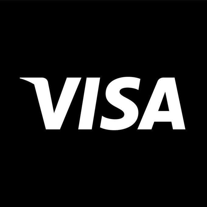 The image displays the Visa logo in bold white letters against a solid black background, directly relating to the accompanying post about Visa's announcement regarding stablecoin-linked cards experiencing "hypergrowth mode," with card programs up nearly 200% year-over-year.