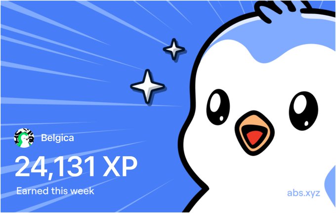 The image features a cartoon penguin with a blue head and white body, sitting against a blue background that has a starburst effect. The text "Happy Xp Day I just earned 24,131 XP" is displayed below the penguin's face, indicating that the user has reached a milestone in their gaming experience.