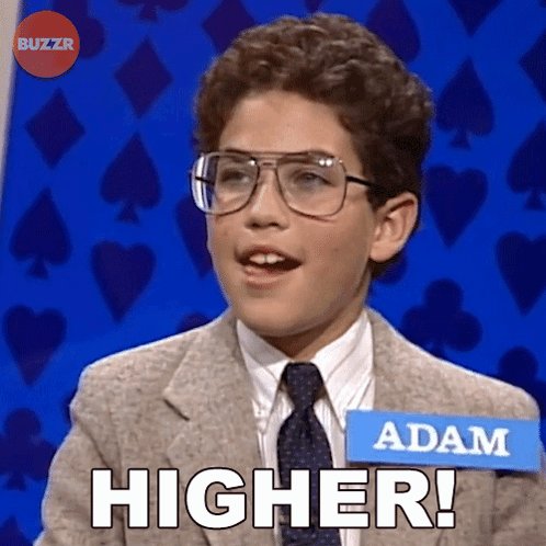 urn of poker chips, Adam's name tag reads "HIGHER!"