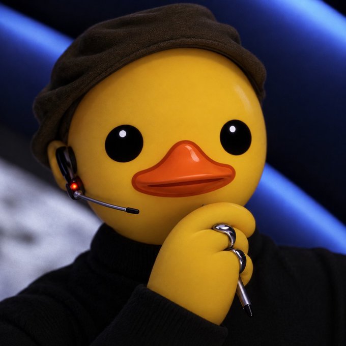 A yellow duck mascot wearing a brown cap and headset microphone, holding a key, in front of a blue planet backdrop—representing the Telegram mascot featured in a promotional post for the $UTYA token, which is tied to Telegram and the $GRAM ecosystem awaiting its first bull run.
