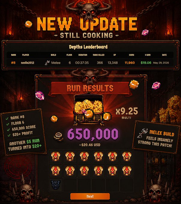 The image shows a screenshot of a gaming website with various game elements displayed on its platform. In particular, there are two game elements that caught the viewer's attention - a "New Update" screen showing a list of updates and the scoreboard displaying scores for players in a virtual world where they can build a structure. There is also a post on the right side of the image talking about the latest update to the game called "Depth Leaderboard", which has generated interest among gamers due to its unique gameplay approach.