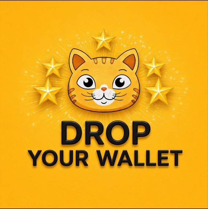 A bright yellow graphic shows a cartoon cat face surrounded by stars, with the bold text “DROP YOUR WALLET.” It promotes the accompanying post promising “$100 Sol in 3 days” for retweeting and following @Monasolanatoken, implying viewers should “drop” their Solana wallet.