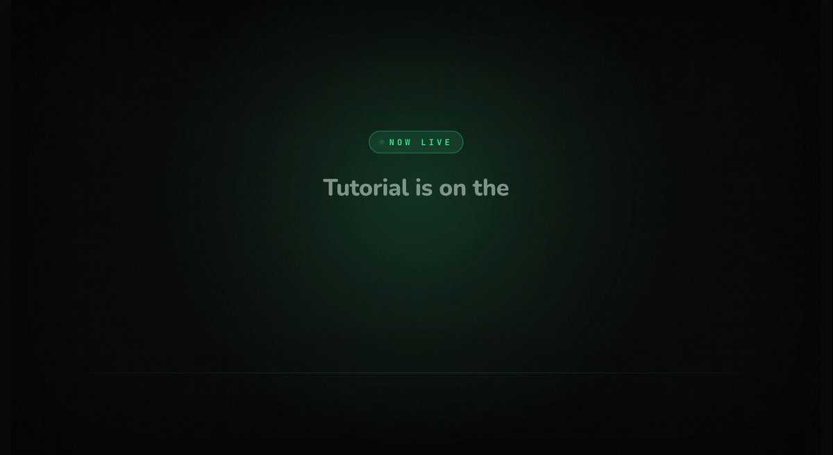 The image shows a computer screen with a message that reads "TUTORIAL IS ON THE TOPIC OF @solanamobile Excited to bring AI-powered learning to Seeker users." The background of the image is black, which contrasts with the green light in the center and makes it stand out.