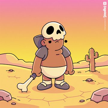 The image features a cartoon character, possibly a boy or a girl, standing in a desert-like setting with a cactus nearby. The character appears to be holding a bone while wearing a diaper. There are also two other smaller Pokemon characters present in the scene, one on each side of the main character. These Pokemon characters seem to be part of a larger collection that the post is sharing.