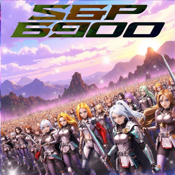 An anime-style fantasy artwork depicting an army of female warriors with various hair colors, overlaid with the text 'S&P 500' in a camouflage font.