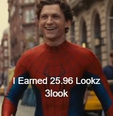 The image features a male superhero with an amusing caption that reads "I Earned 25.99 Lookz 3looks", implying his success or victory in earning three looks worth of rewards from the @Appreciators_IO campaign. The focus is on the connection between the action and the outcome, as well as the humorous context surrounding it.