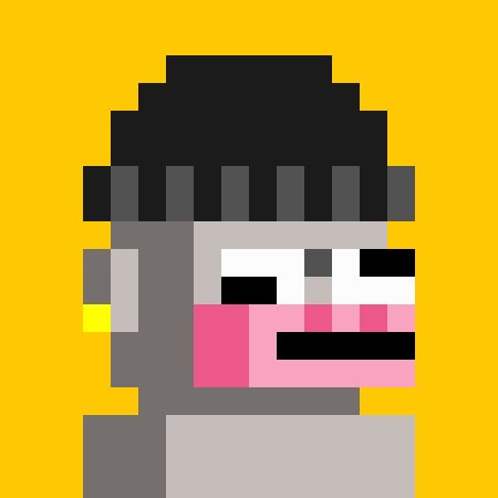 A pixel art avatar depicting a character with black hair, pink skin, and wide eyes against a solid yellow background.