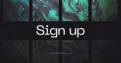 Dark, atmospheric image with a 'Sign up' prompt and 'Linus Protocol' text visible in small lettering at the bottom.