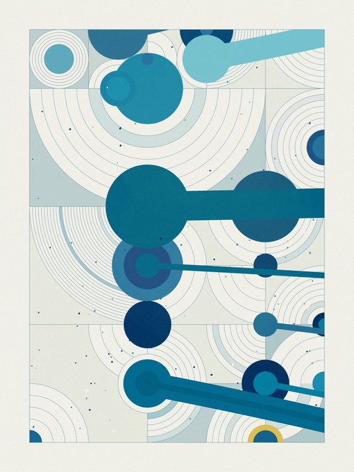 The image features a poster with an abstract design of blue circles arranged in a spiral pattern, creating a sense of movement and dynamism. The poster has a white background that contrasts with the blue circles, making them stand out prominently. The text "Forecast #268 by Manuel Laro" is written on the poster, indicating its source or creator. The image also includes a watermark at the bottom, which reads "artblocks.io/token/1/0x99a9".