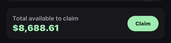 The image features a screenshot from someone's phone that shows the total available claims at $8,680.61. The person who posted this message wants you to claim their victory for winning the competition. They have had only 7% of their allotted 2m points and they're dumping it on your head as a joke.