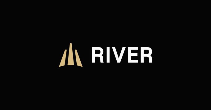 The image displays the "RIVER" logo in gold and white text on a black background. This aligns with the post's message promoting River as a Bitcoin custody service, with the user switching their family's business BTC holdings to River for secure storage.
