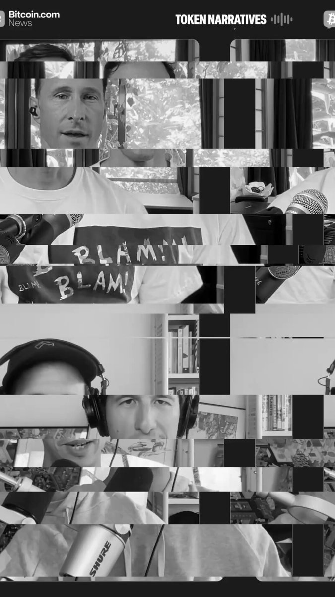 The image features an advertisement for Bitcoin that includes a black and white collage of different scenes, including men with headphones and a man using a microphone. The collage also contains various logos associated with Bitcoin, such as "Zcash" and "@graminitha1".