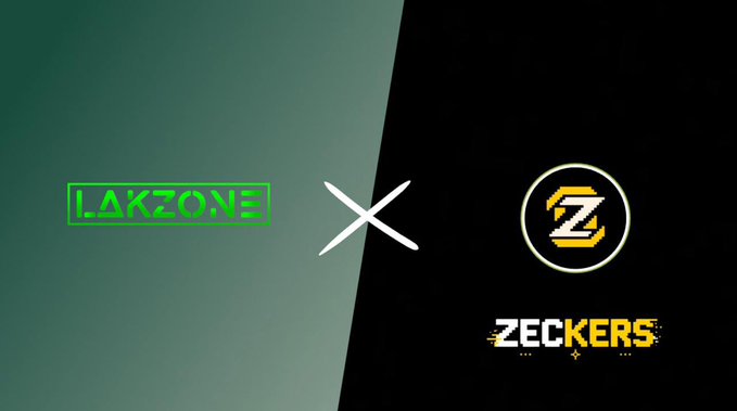 A collaboration graphic showing 'LAKZONE' on a green background and 'ZECKERS' with its circular logo on a black background, separated by an 'X'.