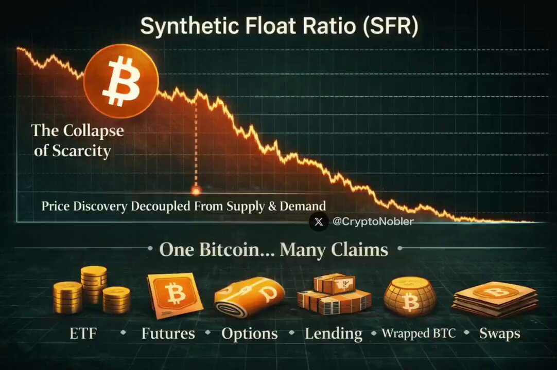 The image shows a graph of Bitcoin's price over time with a downward trend. The text above the graph explains that the price of Bitcoin is artificially created due to scarcity, which leads to an increase in demand and subsequently a rise in price. This phenomenon has been observed in the past when supply could be artificially increased or decreased, causing the price to fluctuate accordingly.
