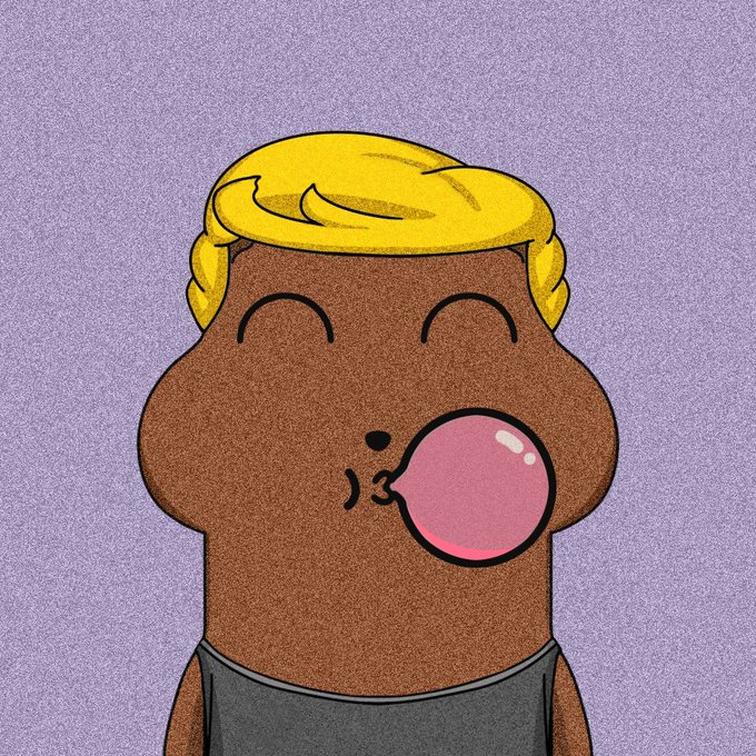 A cartoon character with blonde hair blowing a pink bubblegum bubble smiles against a grainy purple background, fitting the playful "Robin Nuts Checker" NFT collection promotion. The whimsical mascot aligns with the lighthearted branding of the free mint, which has a supply of 222 and drops on August 13 at 3:00 PM UTC.