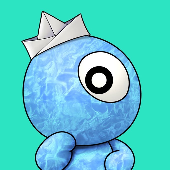 A cartoon-style blue marble-textured character with a single large eye featuring a ring pupil and a white paper hat, matching the described "Blue, marble finish, ring pupil, paper hat" traits of CryptoPhunks NFT #2720.