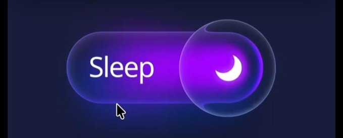 Dark mode iOS-style Sleep button with a purple crescent moon icon, with a cursor hovering below it.