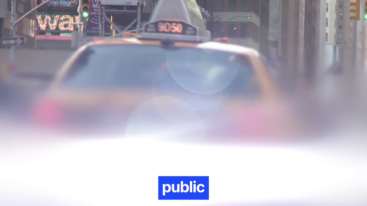 A blurred image of a New York City taxi (medallion 9D50) driving through Times Square with a "public" logo overlay, likely serving as a generic promo graphic for the announced interview event with Abra's CEO rather than depicting Algorand ($ALGO) specifically.