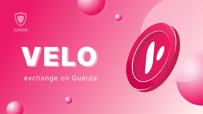 A pink promotional banner displays "VELO exchange on Guarda" alongside the Guarda shield logo and a stylized VELO coin graphic, marking Guarda Wallet's integration of VELO token support. The image complements the post's emphasis on self-custody safety by promoting Guarda as a trusted platform for exchanging and securely storing VELO assets.