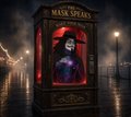 Stylized digital artwork featuring the text 'MAKE YOURS' above a glowing red portal that frames a hooded figure, set against a dark, foggy street with lampposts and distant figures.