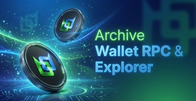 Two floating Beldex (BDX) coins are displayed against a futuristic blue and green circuit board background, alongside the text "Archive Wallet RPC & Explorer," visually representing the newly introduced tools that allow users to review blockchain data as it existed before the Hard Fork 21 State Rollback.