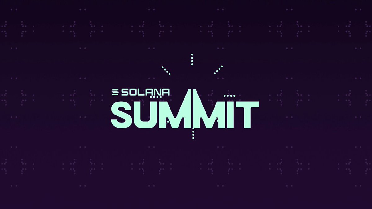 The image features a purple background with white stars scattered throughout. The text "Solana Summit" is written in green letters above the star pattern. Below this, there's an announcement about a partnership between @Arcium and the @Solana Summit Germany event. The event will take place on June 13th and will focus on topics such as blockchain technology, AI, and beyond.