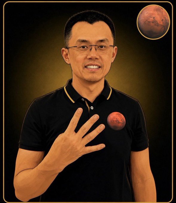 A man in a black polo shirt displays his hand with four fingers raised, while small images of Mars appear in the upper right corner and on his chest, playfully illustrating the "4444" mentioned in the caption.