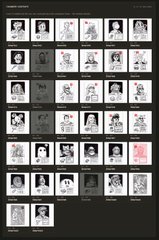 A dark-themed gallery or app interface displaying a grid of character sketch thumbnails labeled 'CHARACTER SKETCH'.
