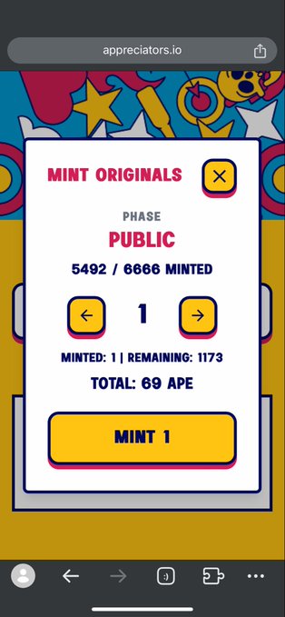 The image shows a phone screen displaying an app called Mint Origins, which tracks the user's minted ORIGINALS and their remaining time. The app also provides information about the total number of ApeChains minted at this point in time. The user has already minted 1 ApeChains and is left with 1 more to go. The post mentions that the timeline feels different, implying a sense of accomplishment or progress made by the user.