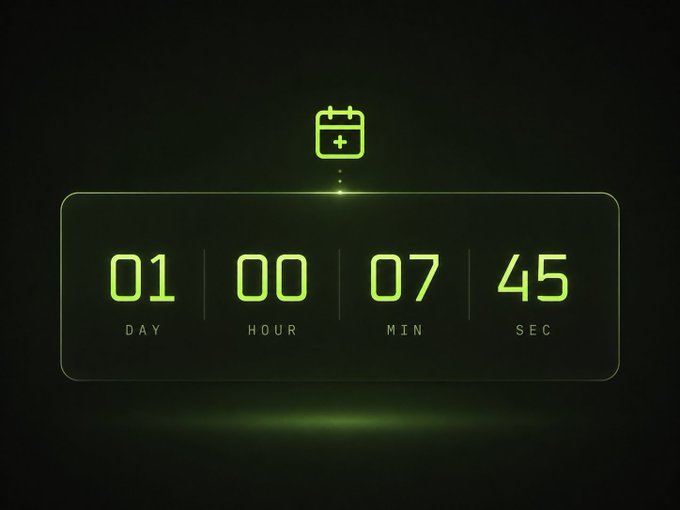 A glowing green digital countdown timer displays "01 DAY | 00 HOUR | 07 MIN | 45 SEC" beneath a calendar icon, indicating the final 24-hour window for Canopy Network's $100,000 airdrop. The visual emphasizes the urgency highlighted in the post, showing nearly a full day remaining for users to participate before the distribution closes.