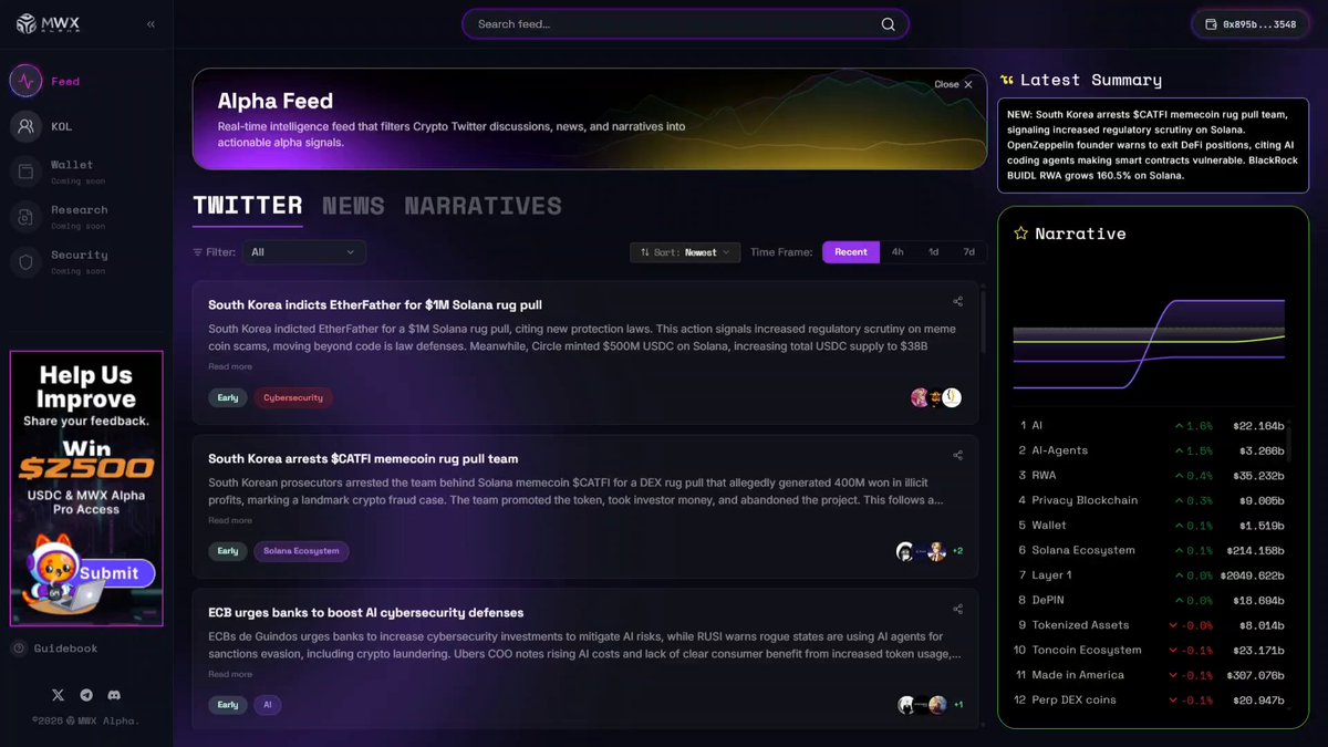 The image displays a webpage from a social media platform called mwx Alpha that appears to be an article feeder with some user input. The text of the post focuses on how to improve and get rewarded through the #MWXAlpha feedback campaign, which involves sending in user feedback through the Feedback section inside mwxalpha.com. The image also includes a hashtag "#MWXAlphaFeedback" and mentions "MWXAlphaFeed". Overall, it seems that the main content of this post is about the webpage and its features.