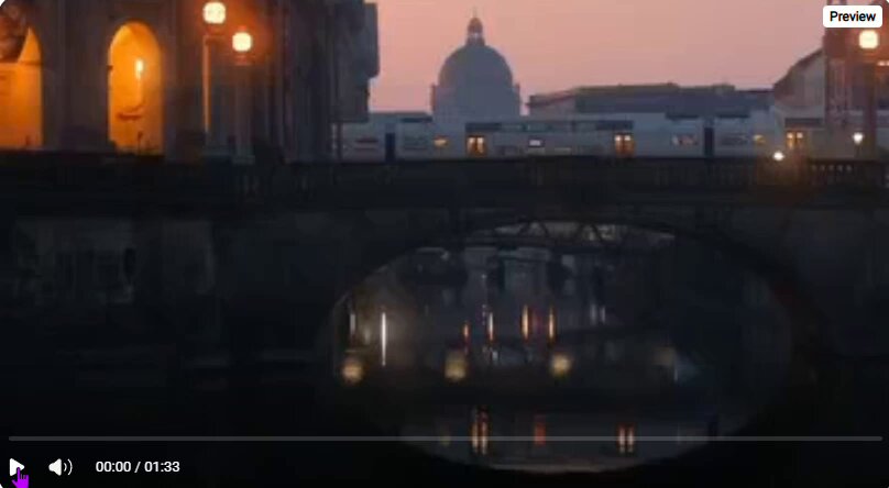 The image shows a cityscape with a bridge over a river at dusk. The sky has a beautiful orange hue, creating a warm atmosphere. In the background, there are buildings that add depth to the scene. A person can be seen standing on the bridge, possibly enjoying the view or waiting for someone else. The image also contains text elements such as "Focus on what is in the image and how it relates to the post".