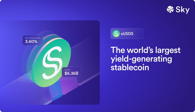 The image features a screenshot of a blue background with a green coin, which appears to be a stablecoin, labeled "sUSDS" at its center. Below this, there are text boxes detailing what the stablecoin entails - it has an APY of 3.6% and is based on USDC. It also suggests that users can exchange their stablecoins for 0%. The image provides a quick glance into the world of stablecoins without diving too deep into details.