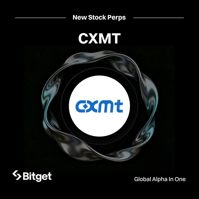 A promotional graphic for Bitget announcing new stock perpetual contracts for CXMT, featuring the company's logo in the center.